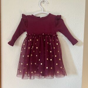 Madison Layne Baby Girl Tulle Dress Bodysuit 6–9M Burgundy Gold Polka Dot